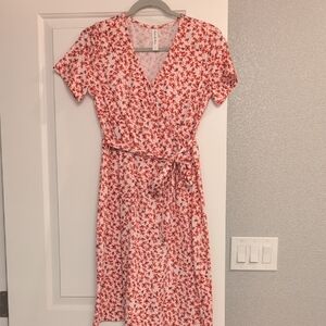 Tickled Teal Red Floral Midi Dress